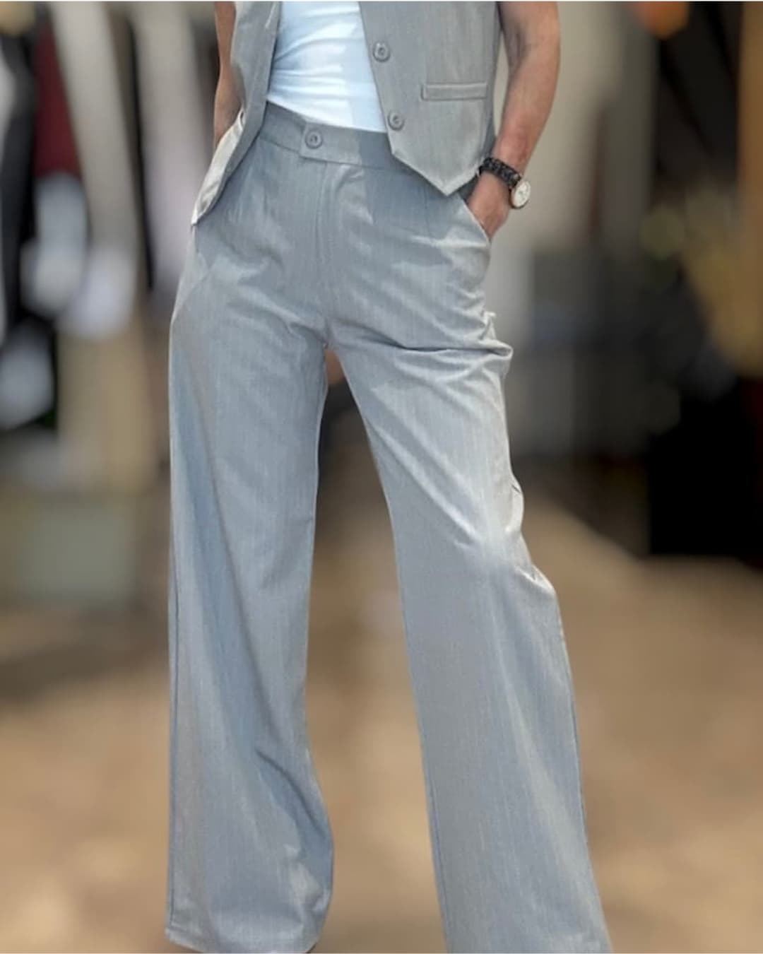Pantalón sastrero gris perla raya diplomática