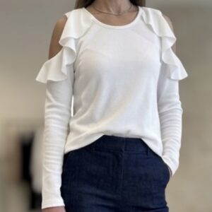 Remera morley cut out con volados Blanco