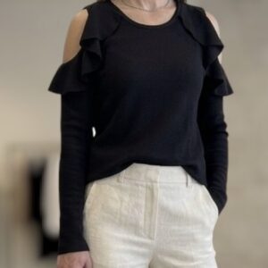 Remera morley cut out con volados Negro