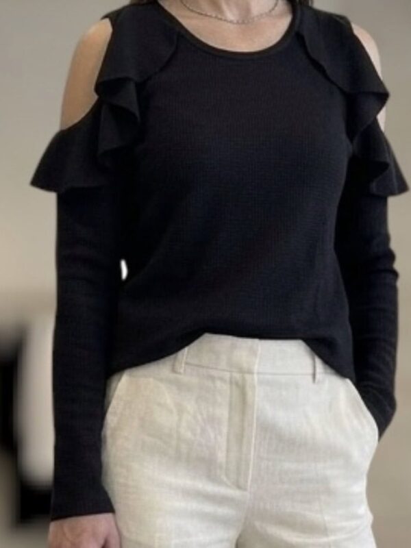 Remera morley cut out con volados Negro