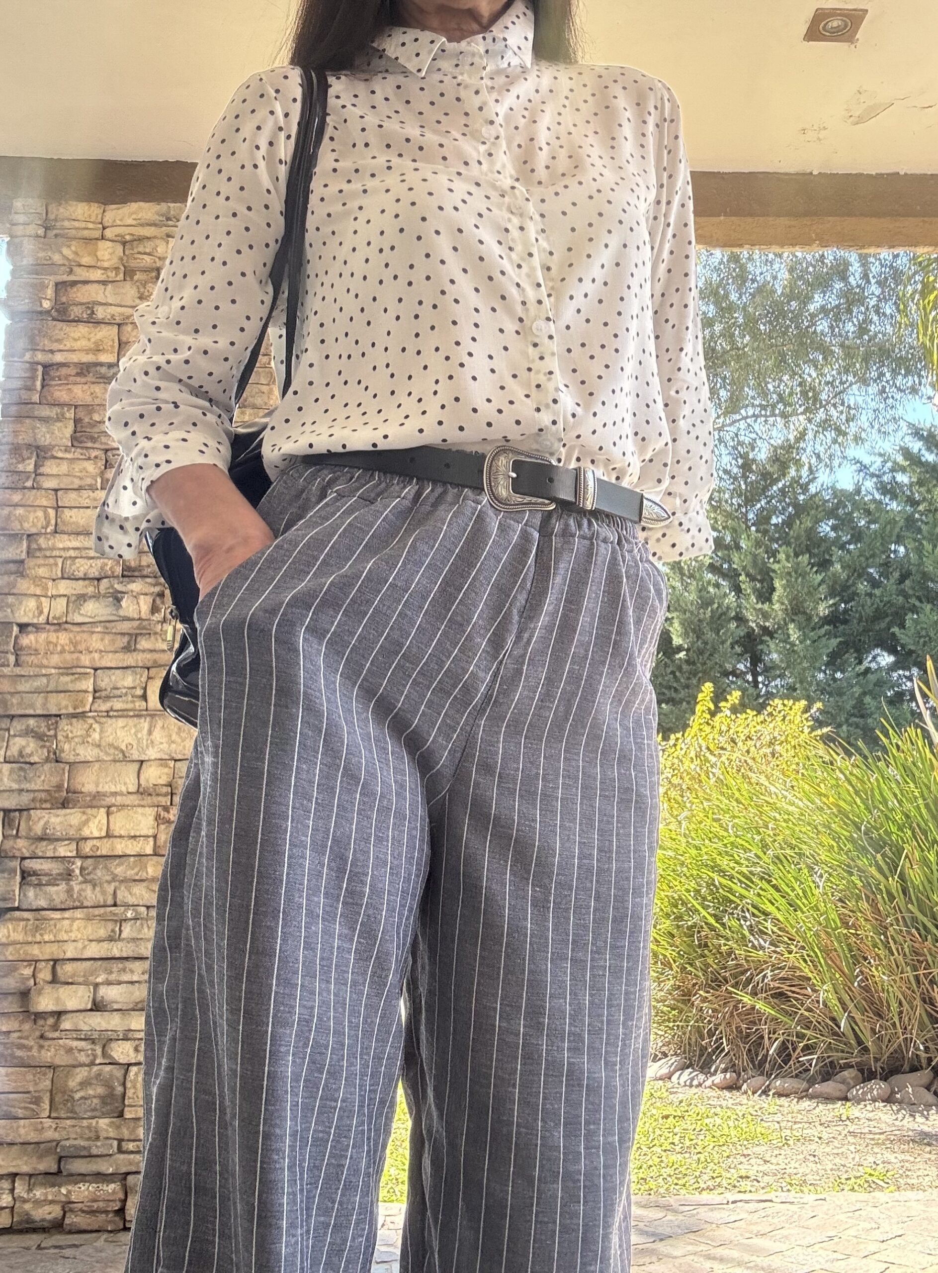 Pantalón palazzo gris - raya diplomática - Imagen 3