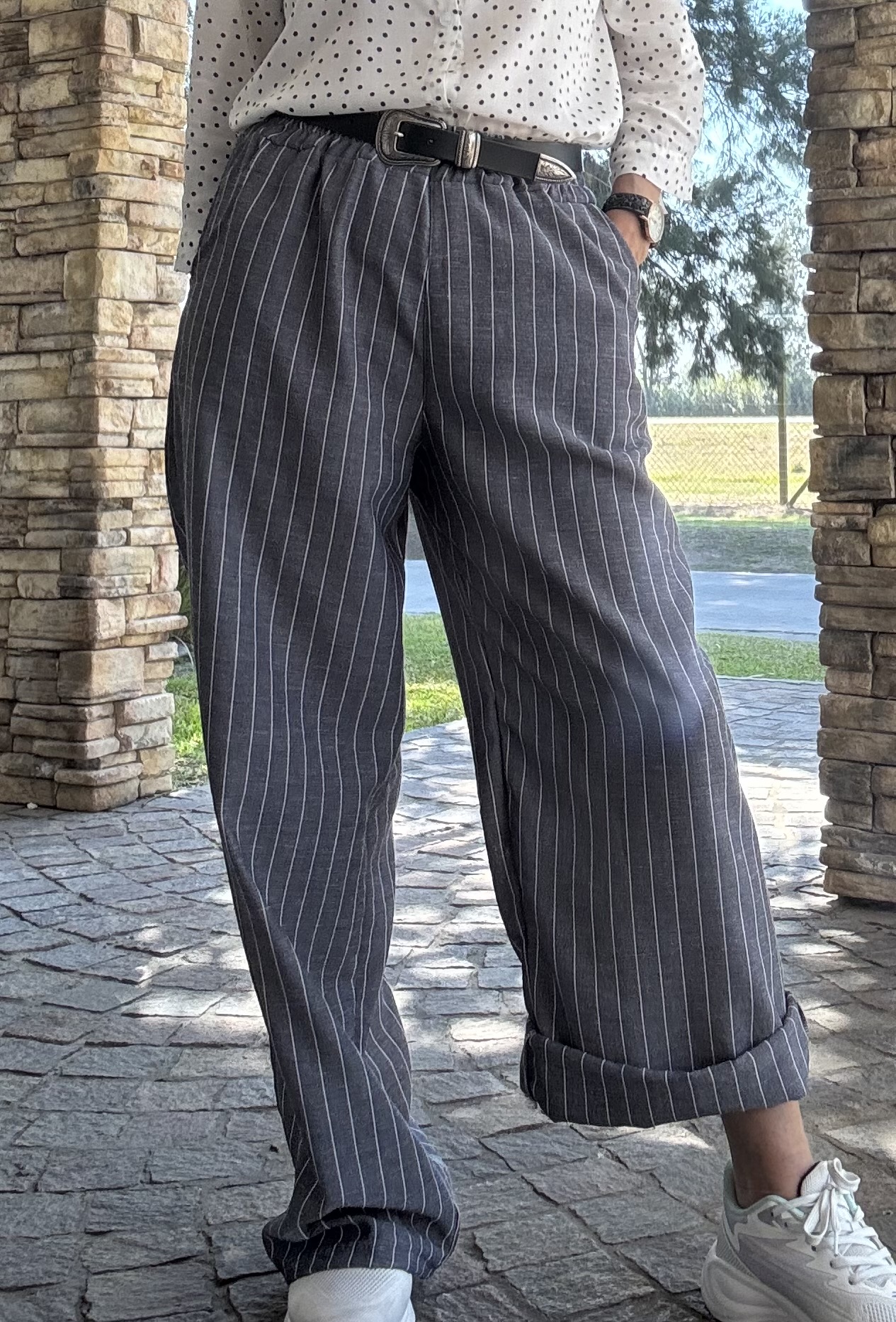 Pantalón palazzo gris - raya diplomática