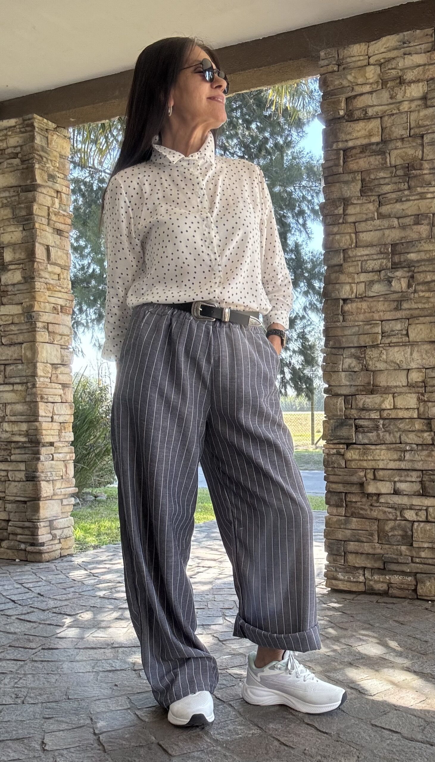 Pantalón palazzo gris - raya diplomática - Imagen 2