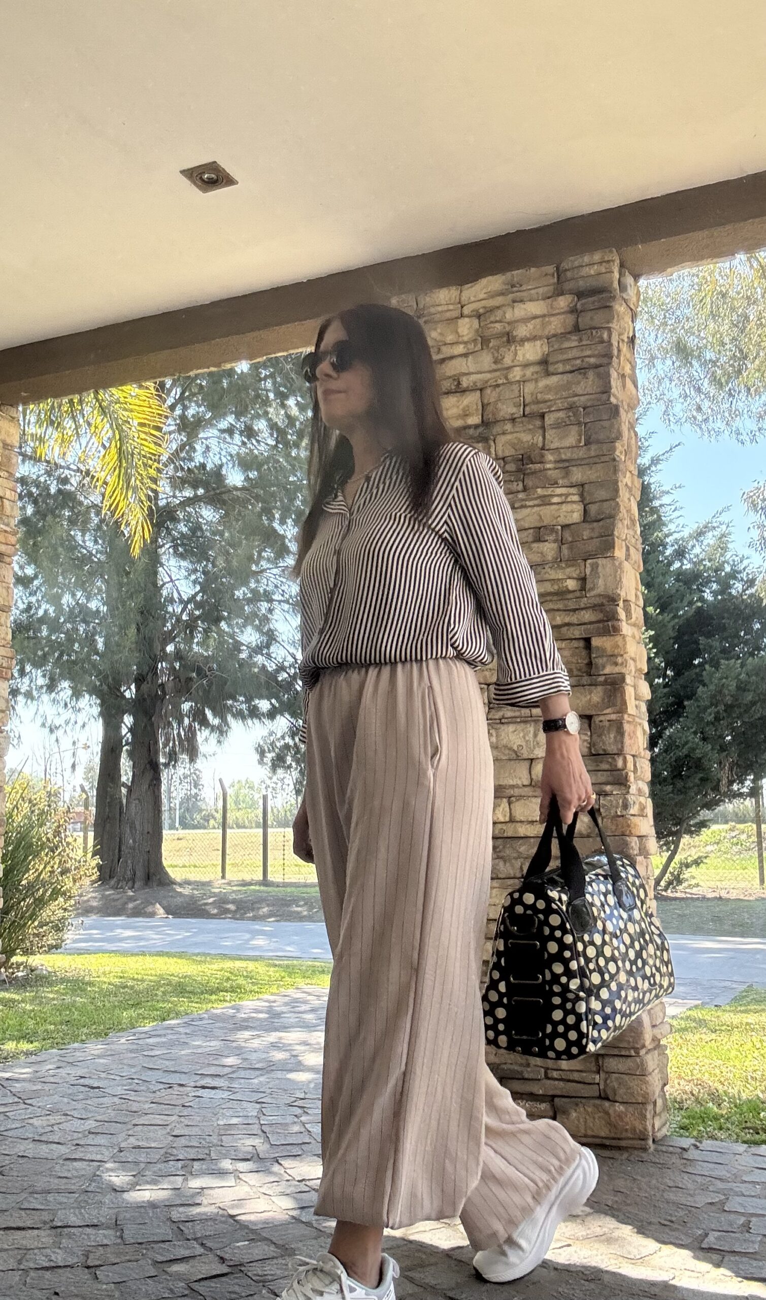 Pantalón palazzo raya diplomática nude - Imagen 5