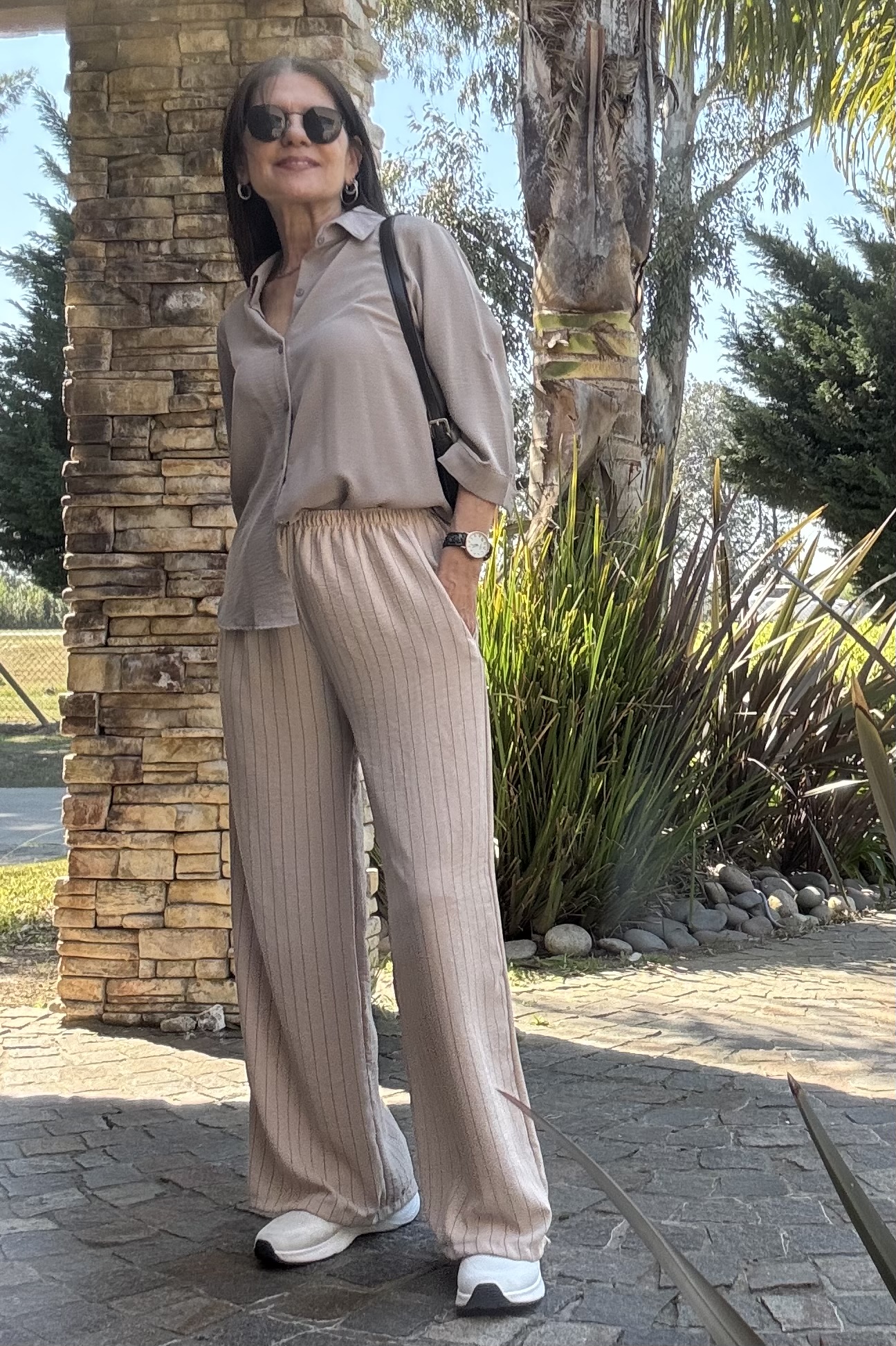 Pantalón palazzo raya diplomática nude - Imagen 3