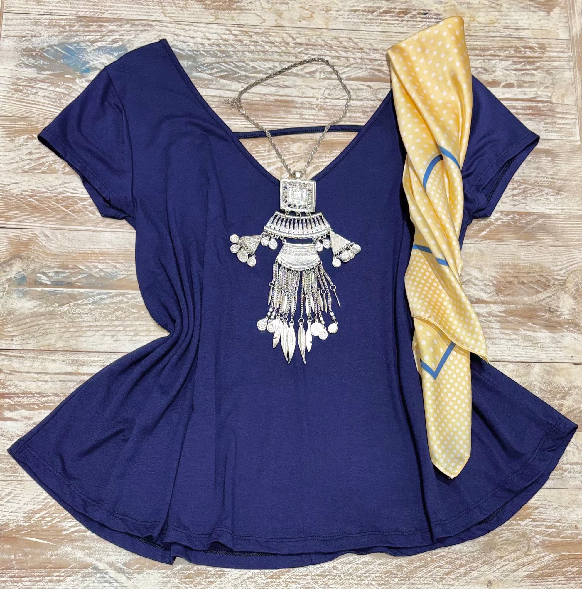 Remera básica evasé azul V