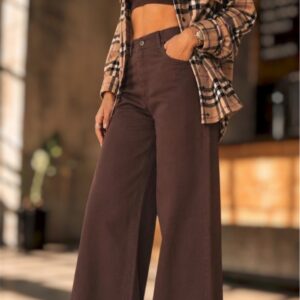 Pantalon wide leg jean marrón