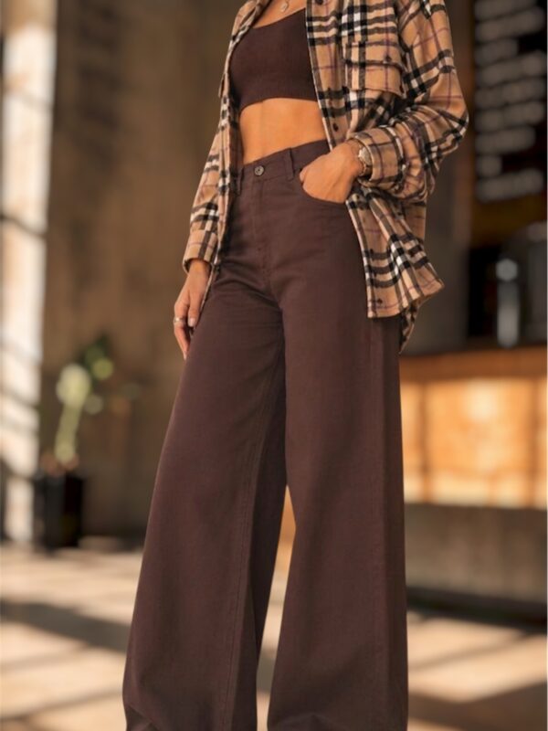 Pantalon wide leg jean marrón