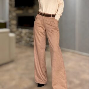 Pantalon sastrero wide leg gamuzado nude tostado