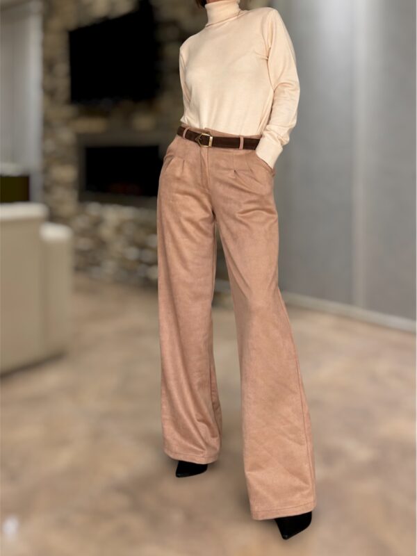 Pantalon sastrero wide leg gamuzado nude tostado