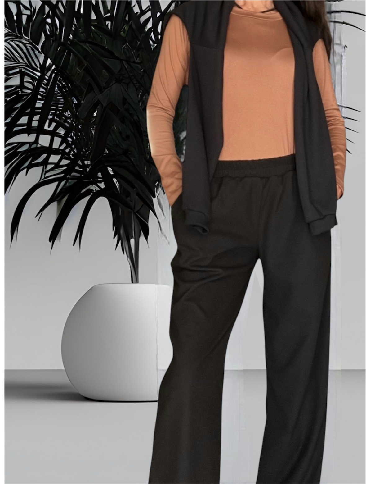 Pantalón wide leg gamuzado negro - Image 3