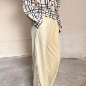 Pantalón wide leg gamuzado vainilla